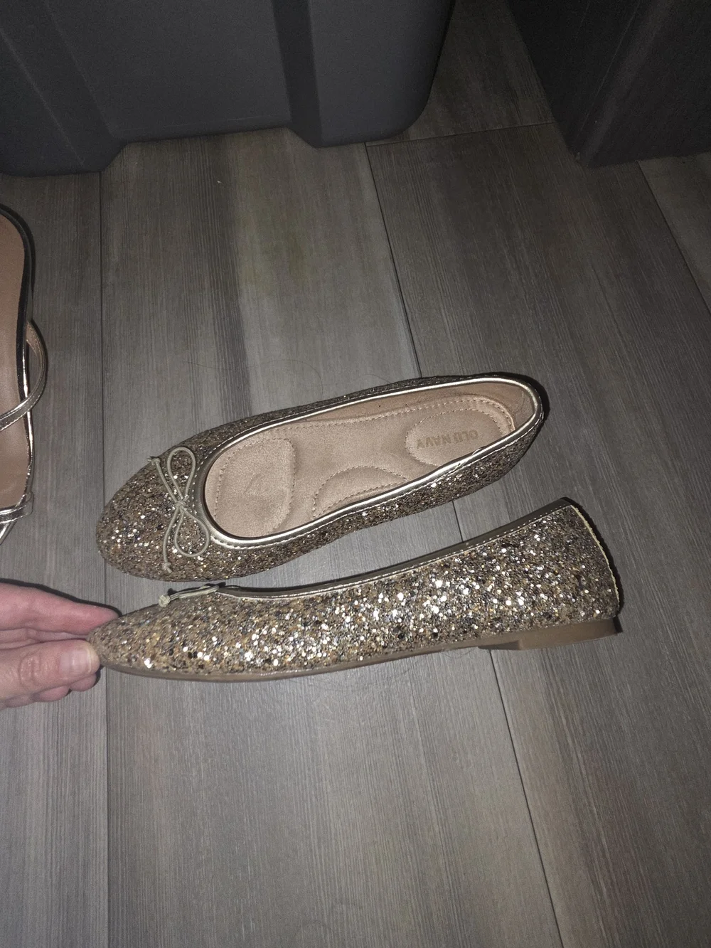 Old Navy Gold Glitter Ballet Flats and Metallic Slide Sandals - Women's Duo